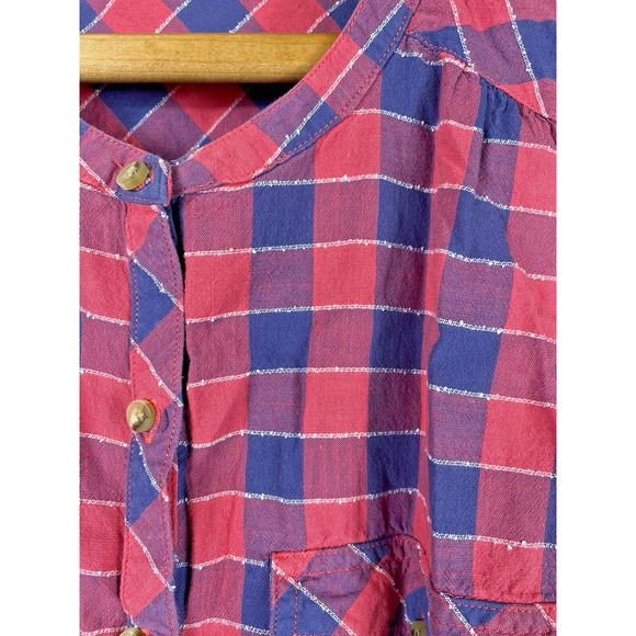 Maurices Size 1 / 1X Tank Top Shirt Button Up Plaid Red Blue Check Country Core - Picture 3 of 16